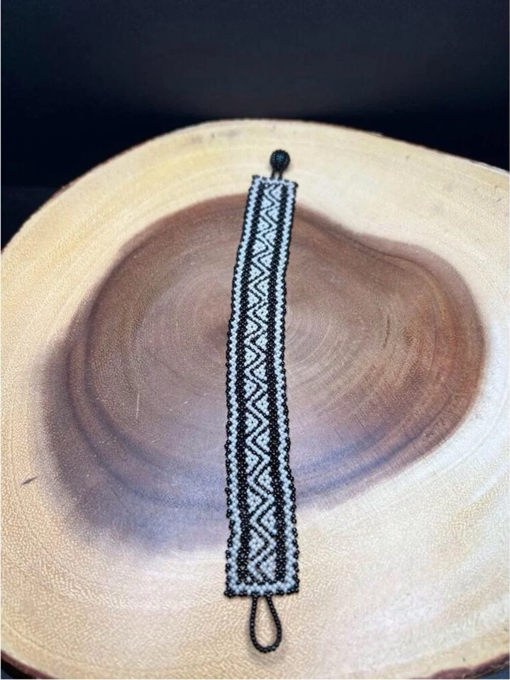 Beaded Black and White Geometric Stretch Bracelet